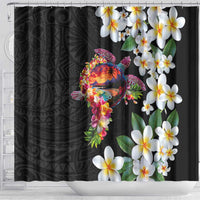 Hawaiian Lei Day Shower Curtain Plumeria and Turtle with Polynesian Tribal Pattern LT03 - Polynesian Pride