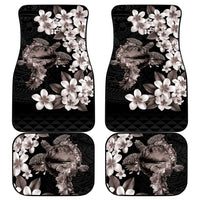 Hawaiian Lei Day Car Mats Plumeria and Turtle with Polynesian Tribal Pattern Grayscale Color