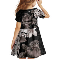 Hawaiian Lei Day Family Matching Off Shoulder Short Dress and Hawaiian Shirt Plumeria and Turtle with Polynesian Tribal Pattern Grayscale Color LT03 - Polynesian Pride