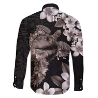 Hawaiian Lei Day Family Matching Summer Maxi Dress and Hawaiian Shirt Plumeria and Turtle with Polynesian Tribal Pattern Grayscale Color LT03 - Polynesian Pride