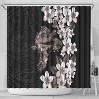 Hawaiian Lei Day Shower Curtain Plumeria and Turtle with Polynesian Tribal Pattern Grayscale Color LT03 - Polynesian Pride