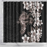 Hawaiian Lei Day Shower Curtain Plumeria and Turtle with Polynesian Tribal Pattern Grayscale Color LT03 - Polynesian Pride