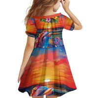 Hawaiian Lei Day Family Matching Summer Maxi Dress and Hawaiian Shirt Dolphins with Colorful Corals and Romantic Sunset LT03 - Polynesian Pride