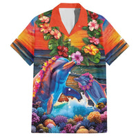 Hawaiian Lei Day Hawaiian Shirt Dolphins with Colorful Corals and Romantic Sunset
