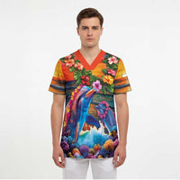 Hawaiian Lei Day Scrub Top Dolphins with Colorful Corals and Romantic Sunset LT03 - Polynesian Pride