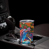 Hawaiian Lei Day Tumbler Cup Dolphins with Colorful Corals and Romantic Sunset