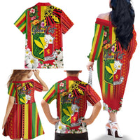 Personalised Hawaii and Philippines Together Family Matching Off The Shoulder Long Sleeve Dress and Hawaiian Shirt The Emblems with Cultural Symbols Green-Yellow-Red Tricolor