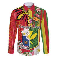Personalised Hawaii and Philippines Together Family Matching Short Sleeve Bodycon Dress and Hawaiian Shirt The Emblems with Cultural Symbols Green-Yellow-Red Tricolor