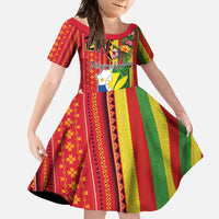 Personalised Hawaii and Philippines Together Family Matching Summer Maxi Dress and Hawaiian Shirt The Emblems with Cultural Symbols Green-Yellow-Red Tricolor LT03 Daughter's Dress Art - Polynesian Pride