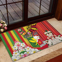 Personalised Hawaii and Philippines Together Rubber Doormat The Emblems with Cultural Symbols Green-Yellow-Red Tricolor