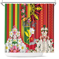 Personalised Hawaii and Philippines Together Shower Curtain The Emblems with Cultural Symbols Green-Yellow-Red Tricolor
