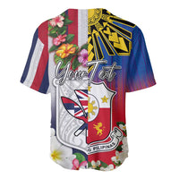 Personalised Hawaii and Philippines Together Baseball Jersey The Emblems with Cultural Symbols Blue-White-Red Tricolor LT03 - Polynesian Pride
