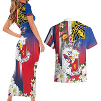 Personalised Hawaii and Philippines Together Couples Matching Short Sleeve Bodycon Dress and Hawaiian Shirt The Emblems with Cultural Symbols Blue-White-Red Tricolor