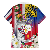 Personalised Hawaii and Philippines Together Family Matching Long Sleeve Bodycon Dress and Hawaiian Shirt The Emblems with Cultural Symbols Blue-White-Red Tricolor
