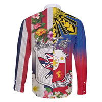 Personalised Hawaii and Philippines Together Family Matching Tank Maxi Dress and Hawaiian Shirt The Emblems with Cultural Symbols Blue-White-Red Tricolor LT03 - Polynesian Pride