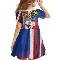 Personalised Hawaii and Philippines Together Kid Short Sleeve Dress The Emblems with Cultural Symbols Blue-White-Red Tricolor