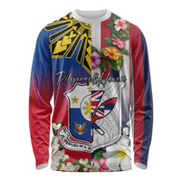 Personalised Hawaii and Philippines Together Long Sleeve Shirt The Emblems with Cultural Symbols Blue-White-Red Tricolor LT03 Unisex Art - Polynesian Pride