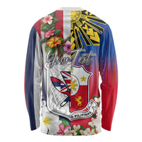 Personalised Hawaii and Philippines Together Long Sleeve Shirt The Emblems with Cultural Symbols Blue-White-Red Tricolor LT03 - Polynesian Pride