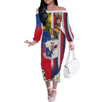 Personalised Hawaii and Philippines Together Off The Shoulder Long Sleeve Dress The Emblems with Cultural Symbols Blue-White-Red Tricolor