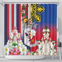 Personalised Hawaii and Philippines Together Shower Curtain The Emblems with Cultural Symbols Blue-White-Red Tricolor LT03 - Polynesian Pride