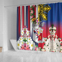 Personalised Hawaii and Philippines Together Shower Curtain The Emblems with Cultural Symbols Blue-White-Red Tricolor LT03 - Polynesian Pride