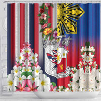 Personalised Hawaii and Philippines Together Shower Curtain The Emblems with Cultural Symbols Blue-White-Red Tricolor LT03 - Polynesian Pride