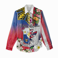 Personalised Hawaii and Philippines Together Women Casual Shirt The Emblems with Cultural Symbols Blue-White-Red Tricolor