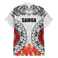 Samoa Siapo Ula Fala Family Matching Off Shoulder Short Dress and Hawaiian Shirt With Ginger Plant White Color LT03 - Polynesian Pride