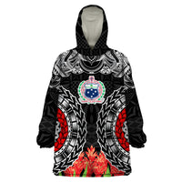 Samoa Siapo Ula Fala Wearable Blanket Hoodie With Ginger Plant Black Color LT03 One Size Black - Polynesian Pride