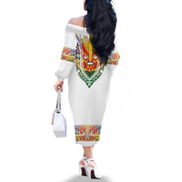Haiti Flag Traditional Dashiki Family Matching Off The Shoulder Long Sleeve Dress and Hawaiian Shirt White Color - Polynesian Pride