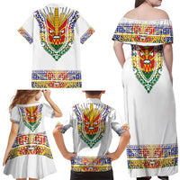 Haiti Flag Traditional Dashiki Family Matching Off Shoulder Maxi Dress and Hawaiian Shirt White Color - Polynesian Pride