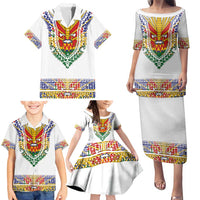 Haiti Flag Traditional Dashiki Family Matching Puletasi and Hawaiian Shirt White Color - Polynesian Pride