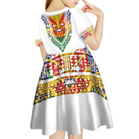 Haiti Flag Traditional Dashiki Kid Short Sleeve Dress White Color - Polynesian Pride