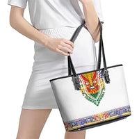 Haiti Flag Traditional Dashiki Leather Tote Bag White Color - Polynesian Pride
