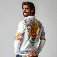 Haiti Flag Traditional Dashiki Long Sleeve Polo Shirt White Color LT03 - Polynesian Pride