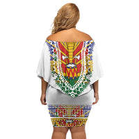 Haiti Flag Traditional Dashiki Off Shoulder Short Dress White Color - Polynesian Pride