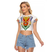 Haiti Flag Traditional Dashiki Raglan Cropped T Shirt White Color - Polynesian Pride