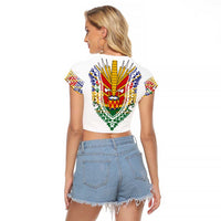 Haiti Flag Traditional Dashiki Raglan Cropped T Shirt White Color - Polynesian Pride