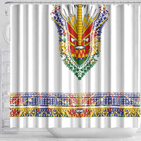 Haiti Flag Traditional Dashiki Shower Curtain White Color - Polynesian Pride