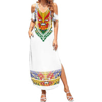 Haiti Flag Traditional Dashiki Summer Maxi Dress White Color LT03 Women White - Polynesian Pride