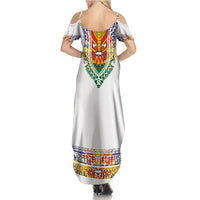 Haiti Flag Traditional Dashiki Summer Maxi Dress White Color LT03 - Polynesian Pride