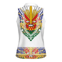 Haiti Flag Traditional Dashiki Women Sleeveless Polo Shirt White Color LT03 - Polynesian Pride