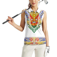 Haiti Flag Traditional Dashiki Women Sleeveless Polo Shirt White Color LT03 - Polynesian Pride
