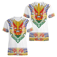 Haiti Flag Traditional Dashiki Women V-Neck T-Shirt White Color - Polynesian Pride