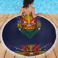 Haiti Flag Traditional Dashiki Beach Blanket Black Color - Polynesian Pride