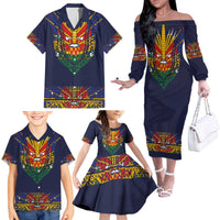 Haiti Flag Traditional Dashiki Family Matching Off The Shoulder Long Sleeve Dress and Hawaiian Shirt Black Color - Polynesian Pride