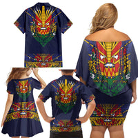 Haiti Flag Traditional Dashiki Family Matching Off Shoulder Short Dress and Hawaiian Shirt Black Color - Polynesian Pride