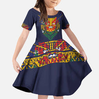 Haiti Flag Traditional Dashiki Family Matching Short Sleeve Bodycon Dress and Hawaiian Shirt Black Color LT03 Daughter's Dress Black - Polynesian Pride