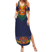 Haiti Flag Traditional Dashiki Summer Maxi Dress Black Color - Polynesian Pride