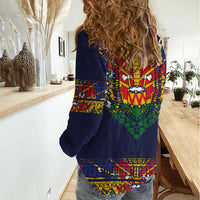 Haiti Flag Traditional Dashiki Women Casual Shirt Black Color LT03 - Polynesian Pride